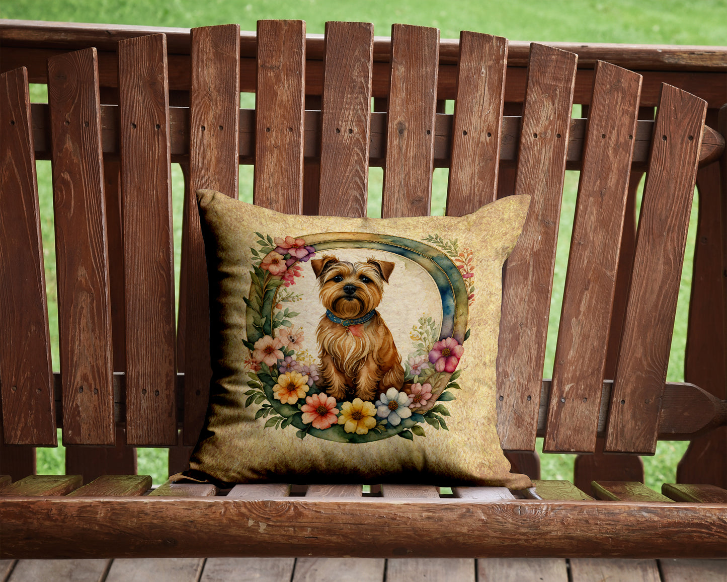 Norfolk Terrier and Flowers Throw Pillow