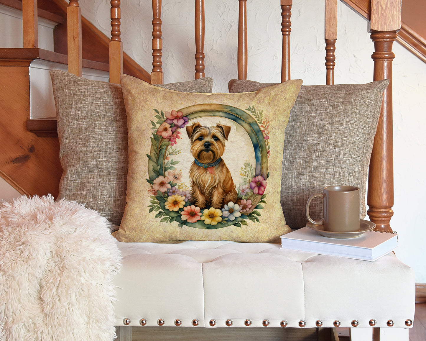 Norfolk Terrier and Flowers Throw Pillow