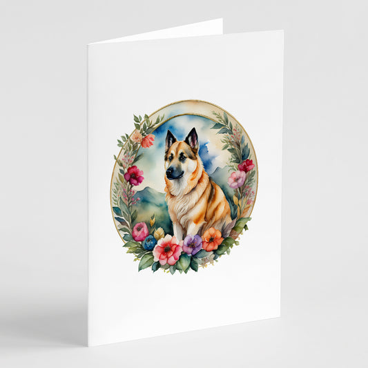Buy this Norwegian Buhund and Flowers Greeting Cards Pack of 8