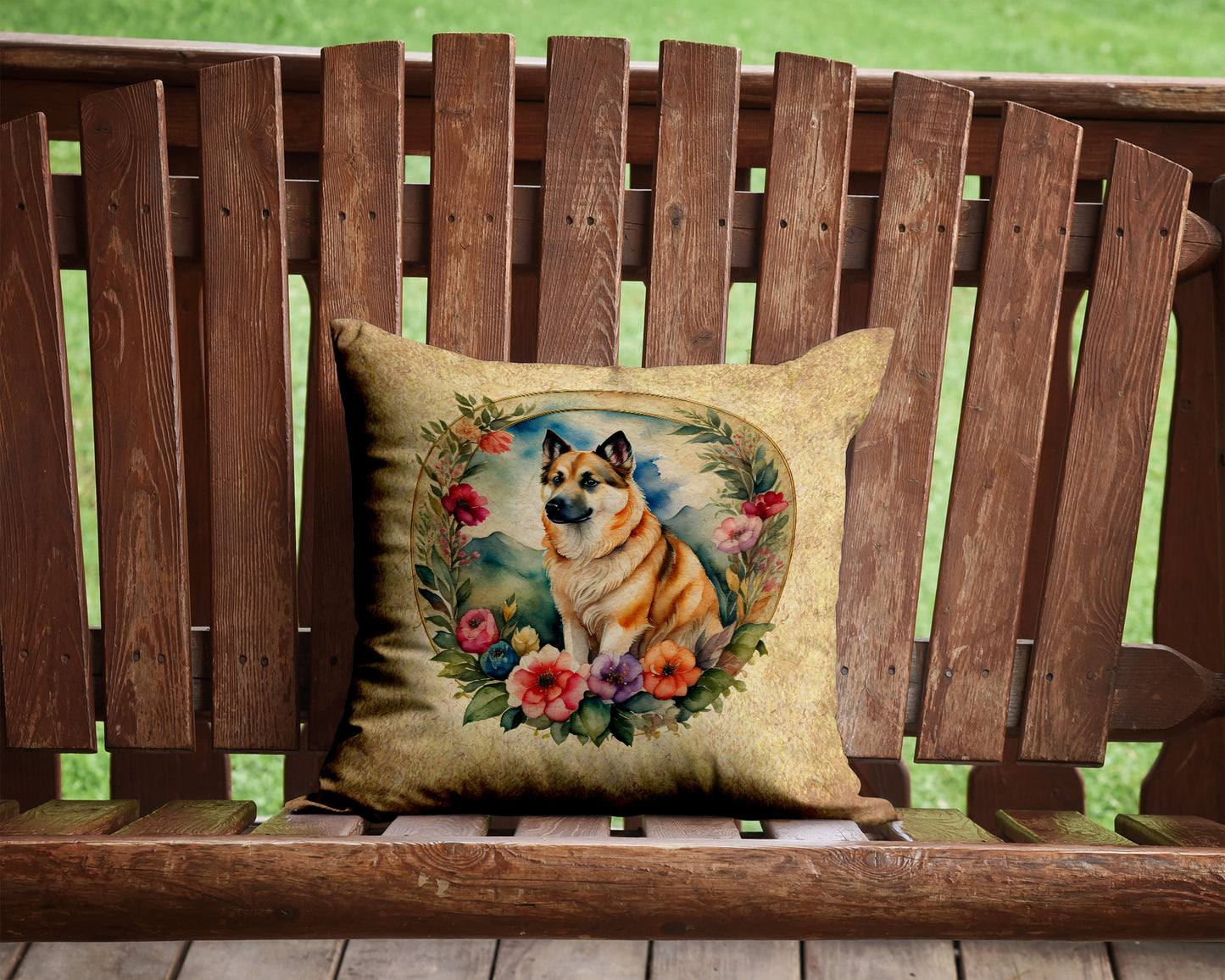 Norwegian Buhund and Flowers Throw Pillow