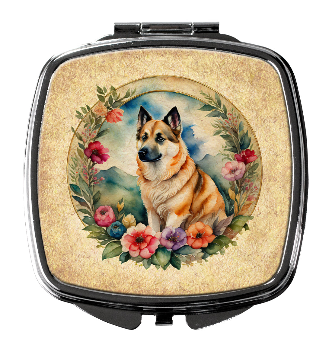 Buy this Norwegian Buhund and Flowers Compact Mirror