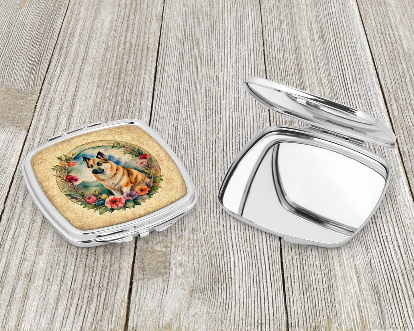 Norwegian Buhund and Flowers Compact Mirror