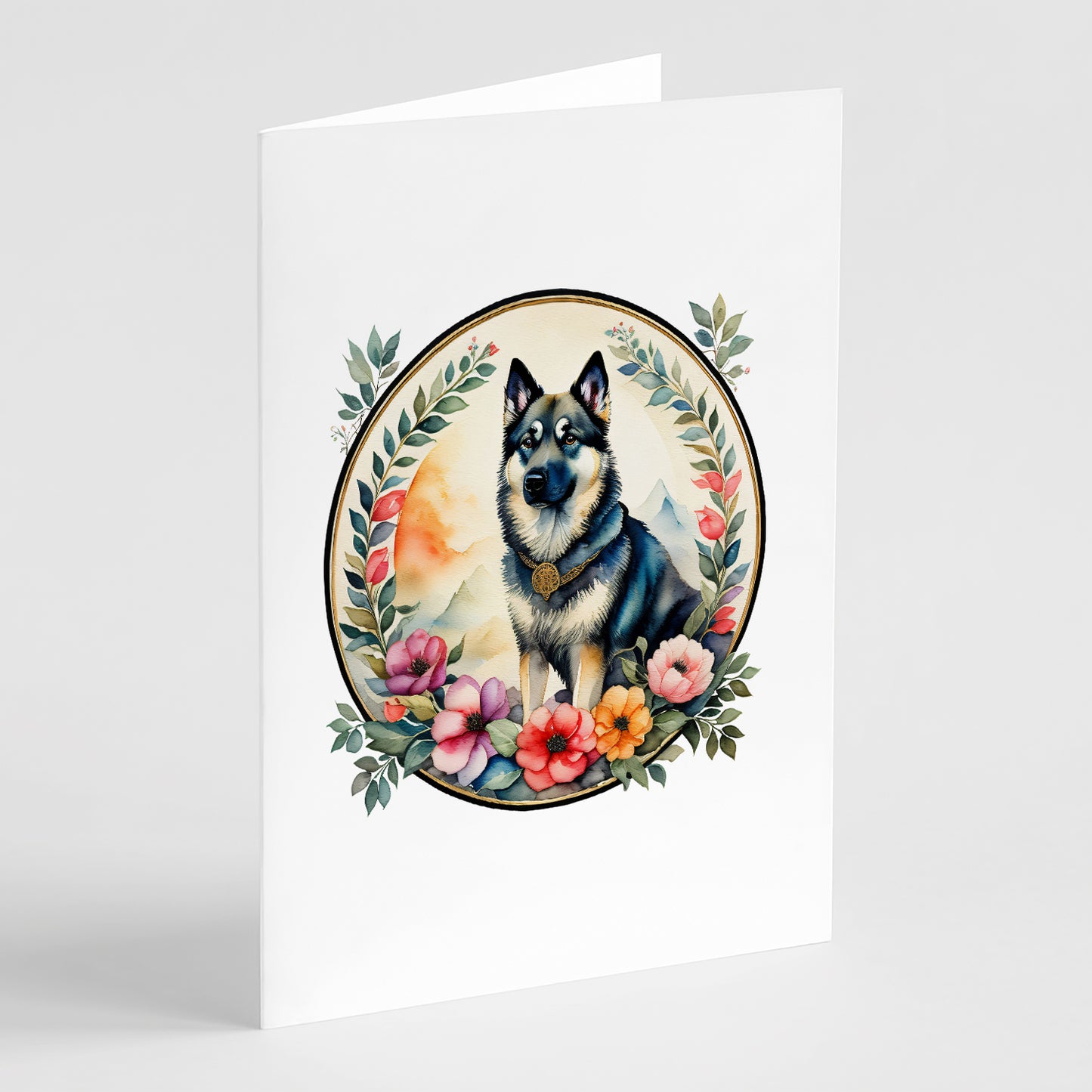 Buy this Norwegian Elkhound and Flowers Greeting Cards Pack of 8