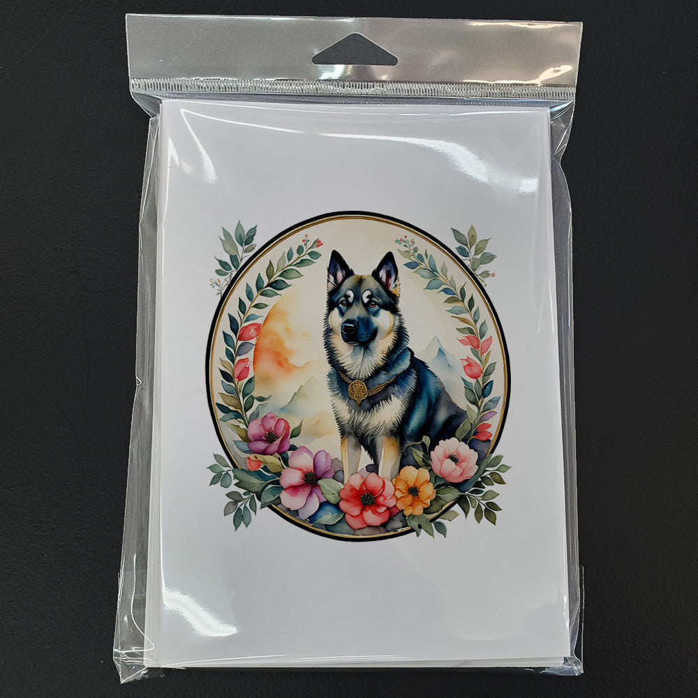 Norwegian Elkhound and Flowers Greeting Cards Pack of 8