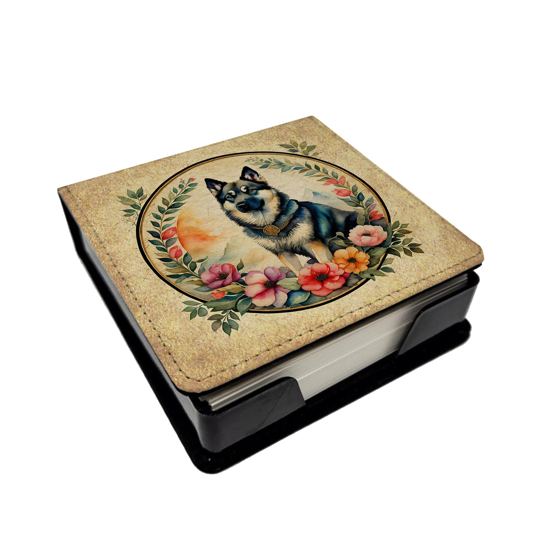 Buy this Norwegian Elkhound and Flowers PU Leather Note Paper Holder