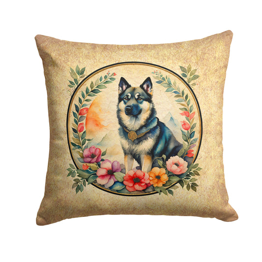 Buy this Norwegian Elkhound and Flowers Throw Pillow