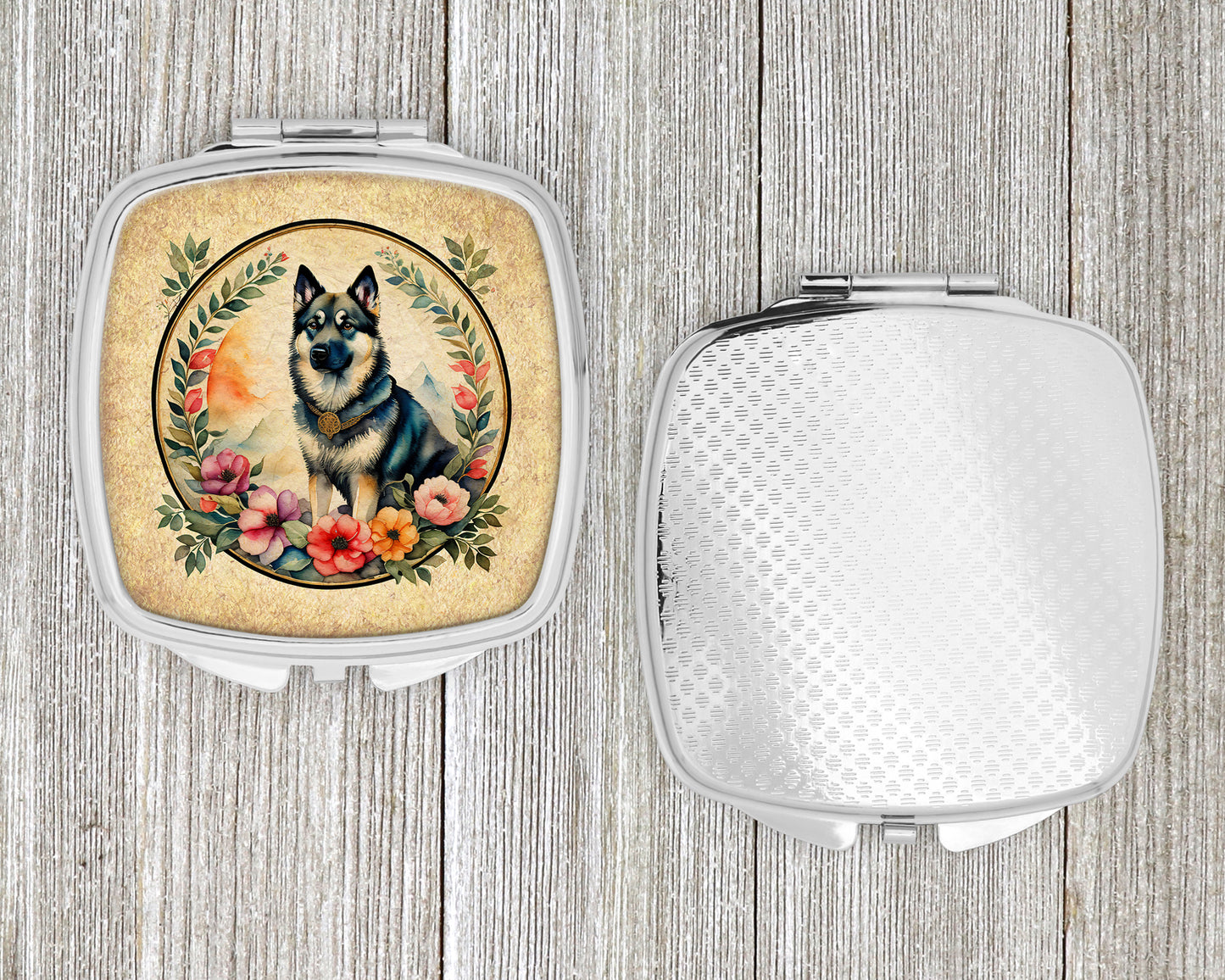 Norwegian Elkhound and Flowers Compact Mirror