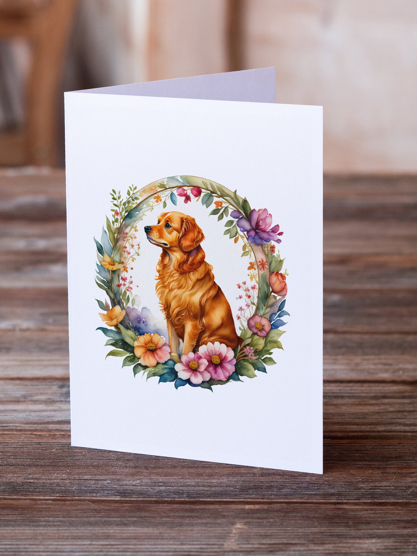 Nova Scotia Duck Tolling Retriever and Flowers Greeting Cards Pack of 8