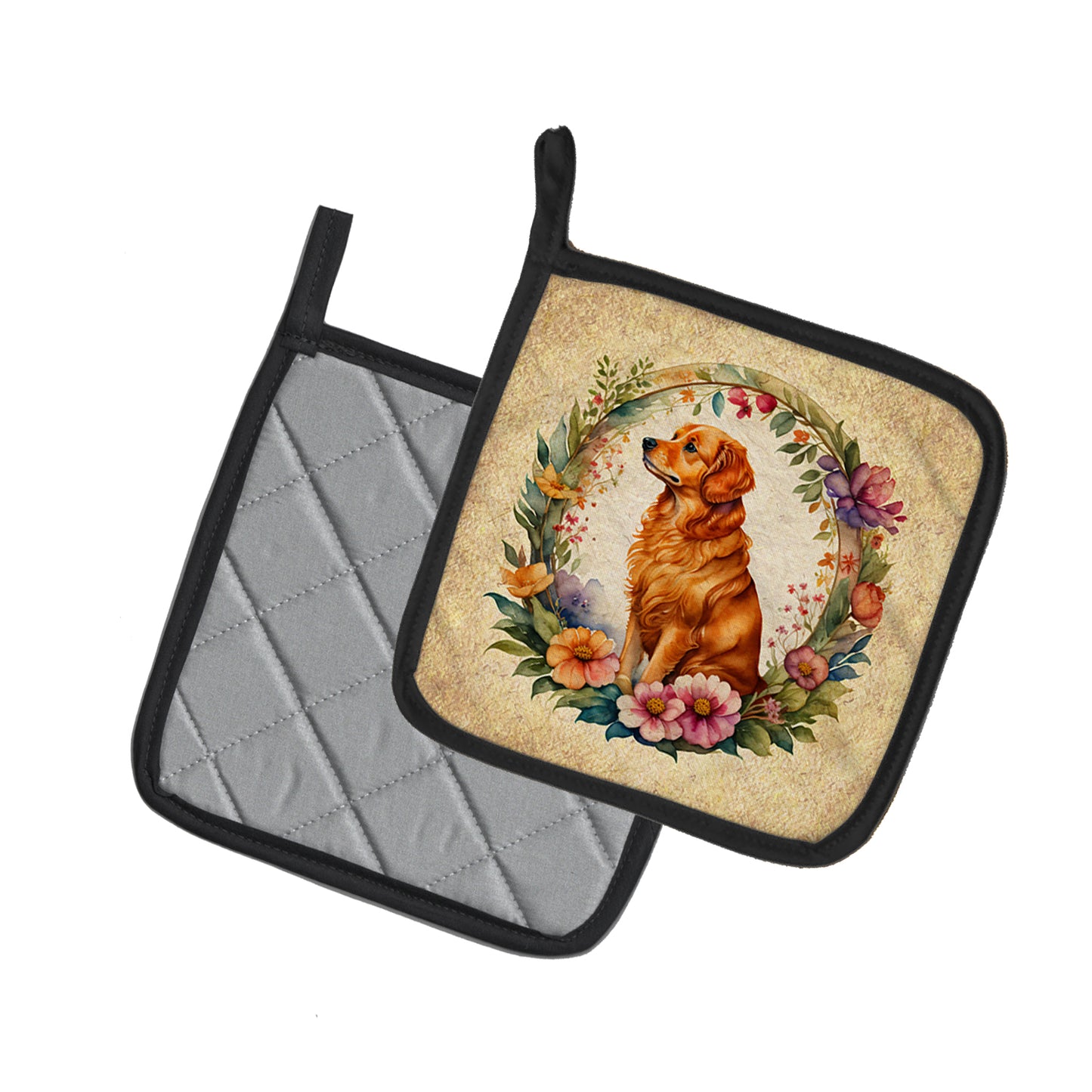 Nova Scotia Duck Tolling Retriever and Flowers Pair of Pot Holders