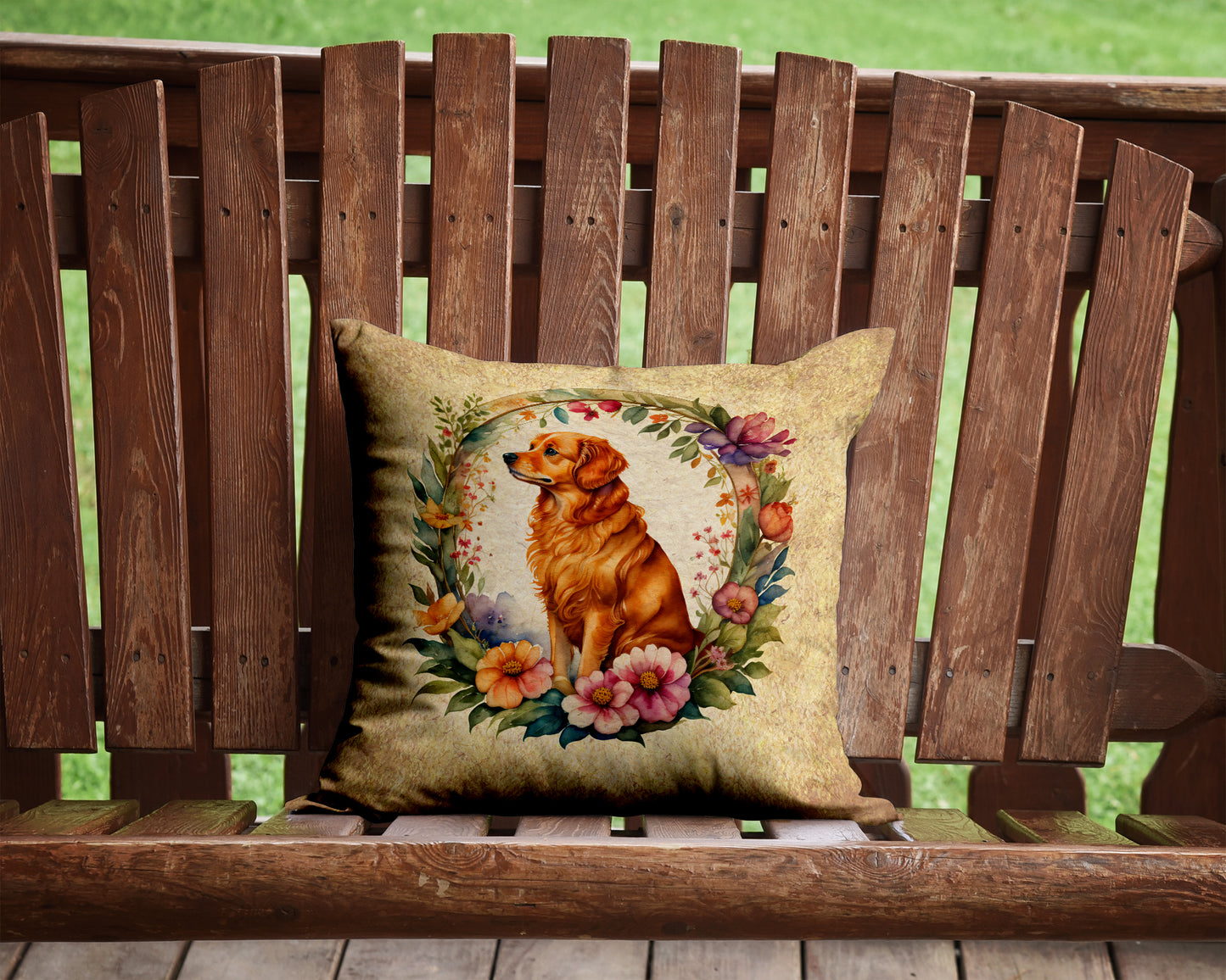 Nova Scotia Duck Tolling Retriever and Flowers Throw Pillow