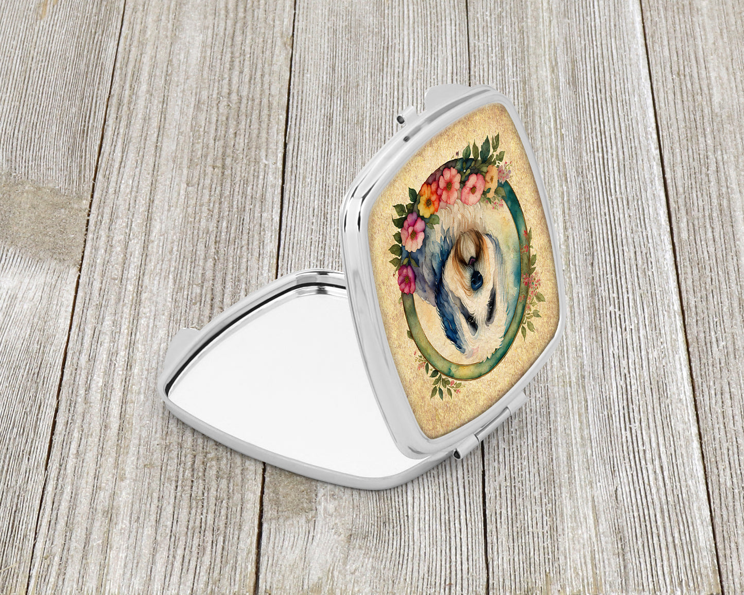 Old English Sheepdog and Flowers Compact Mirror