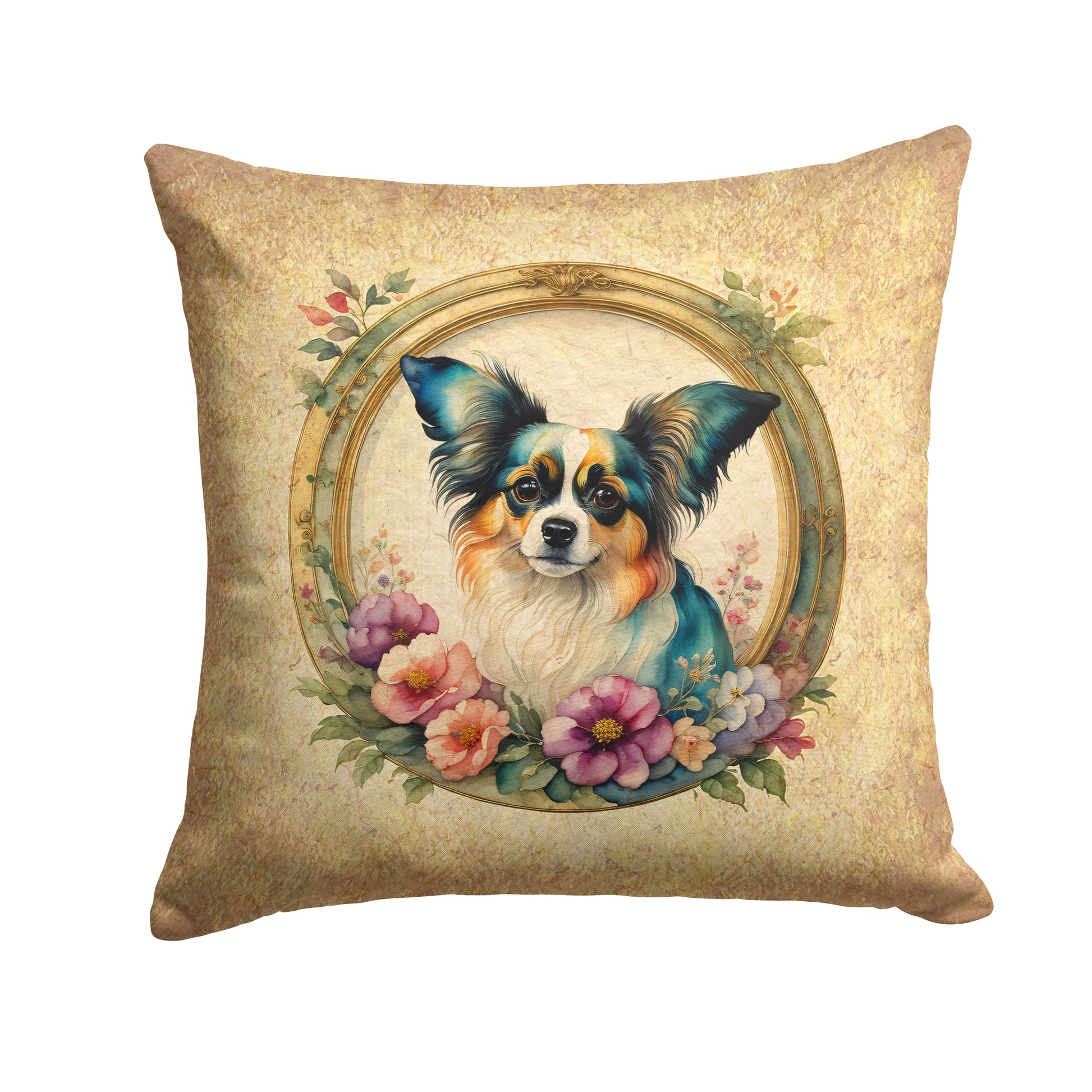 Buy this Papillon and Flowers Throw Pillow