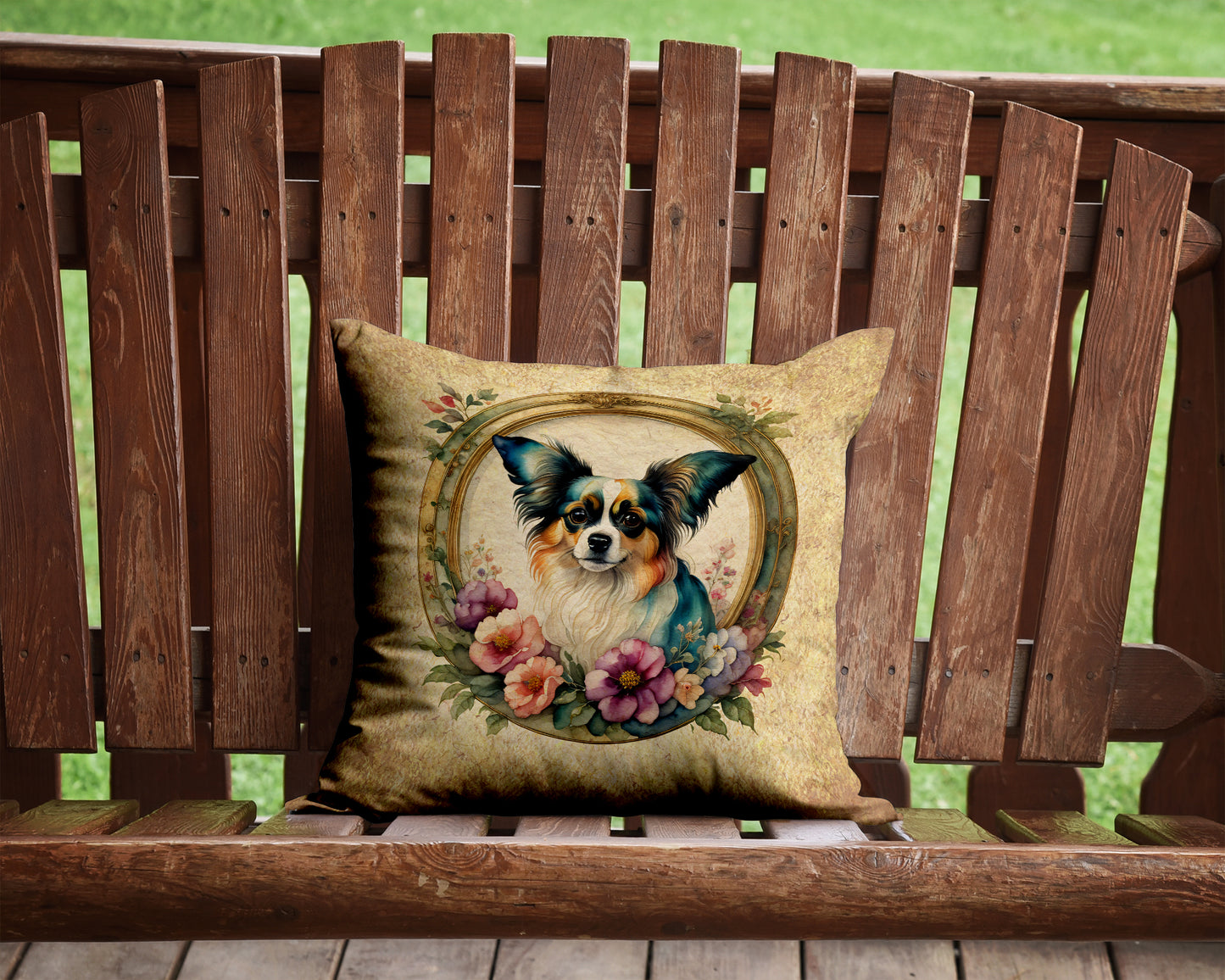 Papillon and Flowers Throw Pillow