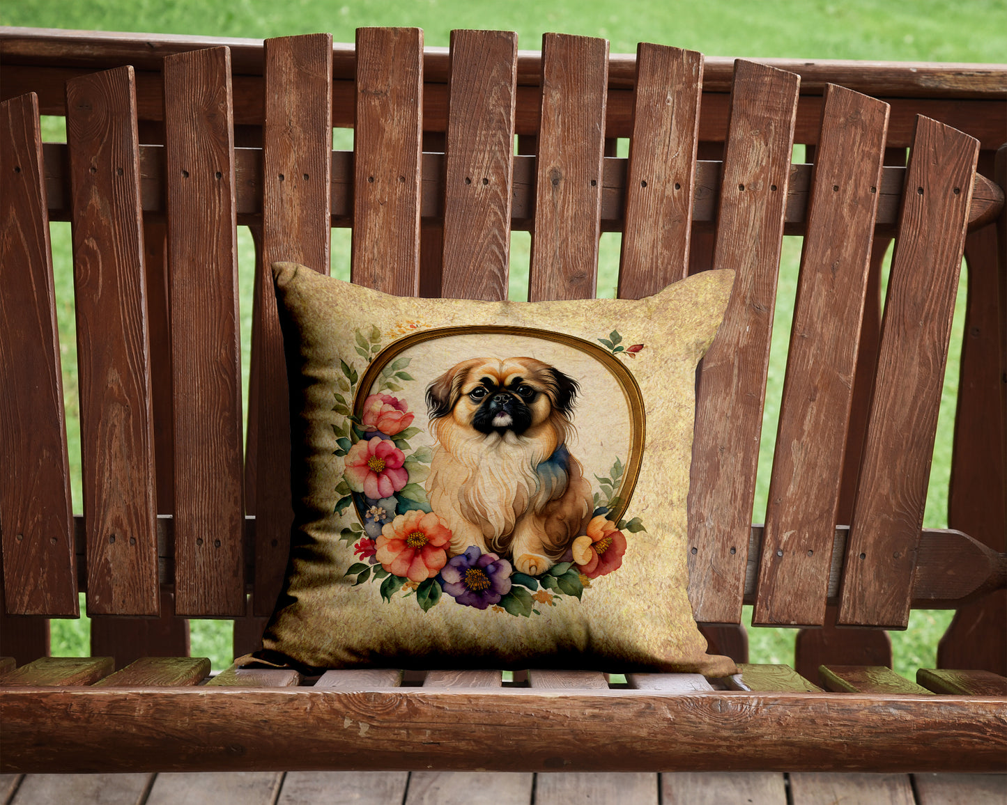 Pekingese and Flowers Throw Pillow