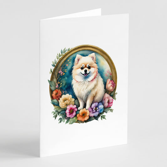 Buy this Pomeranian and Flowers Greeting Cards Pack of 8