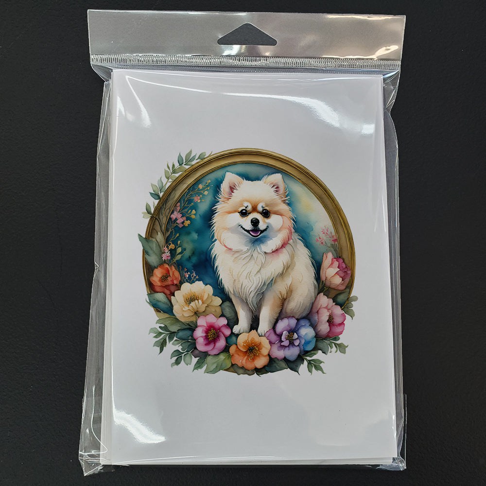 Pomeranian and Flowers Greeting Cards Pack of 8