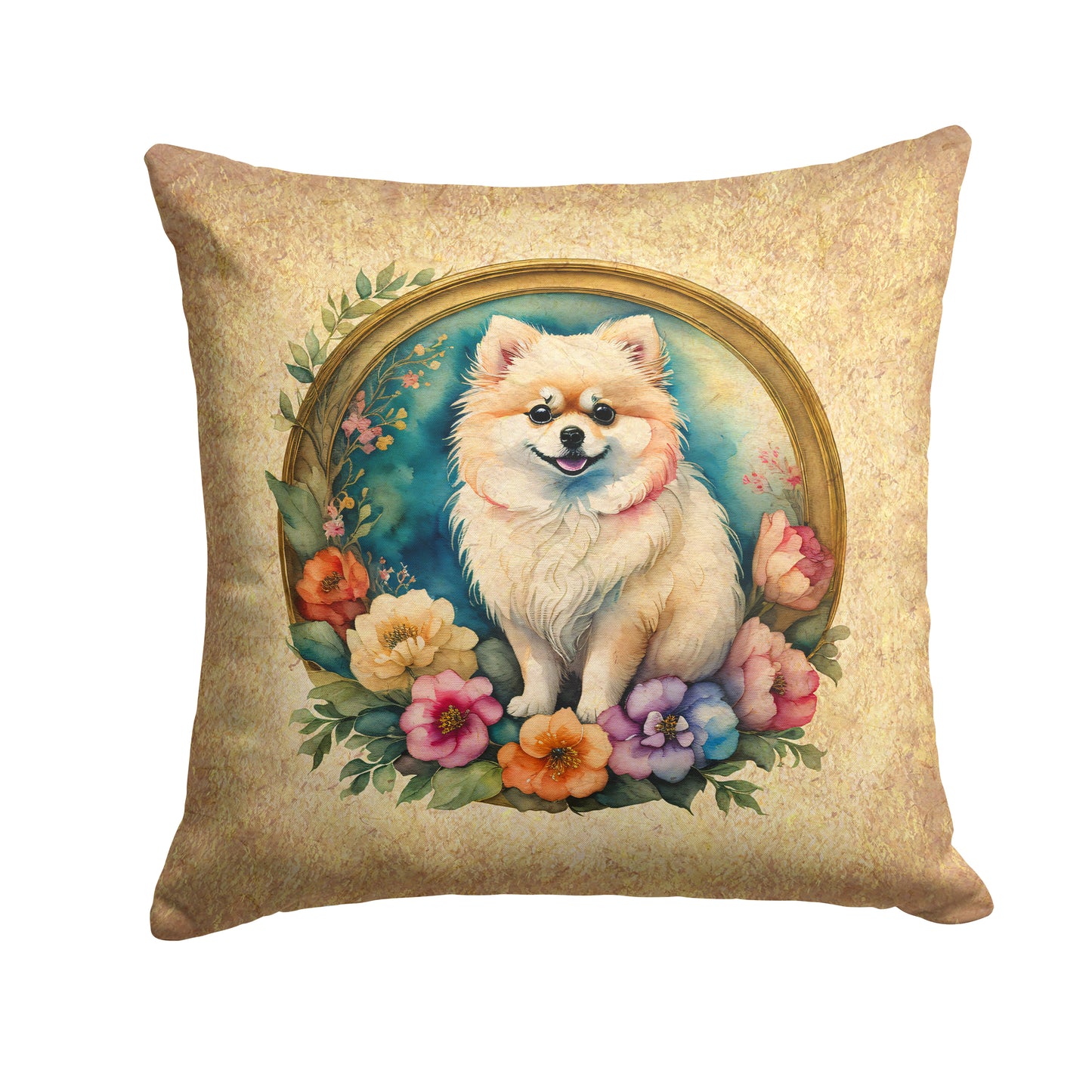 Buy this Pomeranian and Flowers Throw Pillow