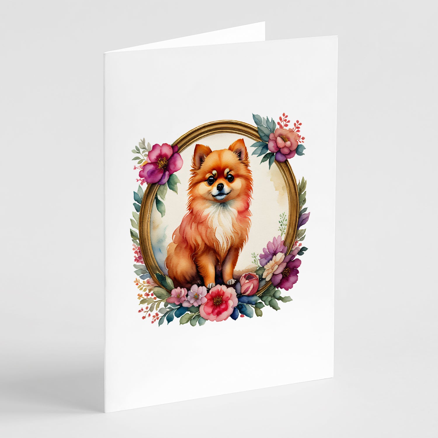 Buy this Pomeranian and Flowers Greeting Cards Pack of 8