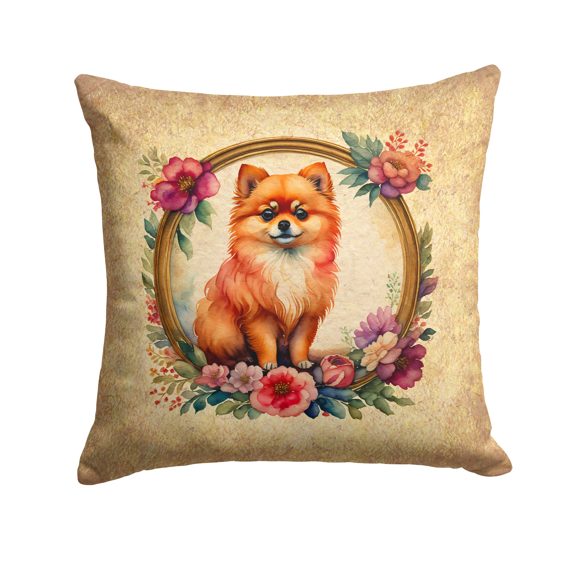 Buy this Pomeranian and Flowers Throw Pillow