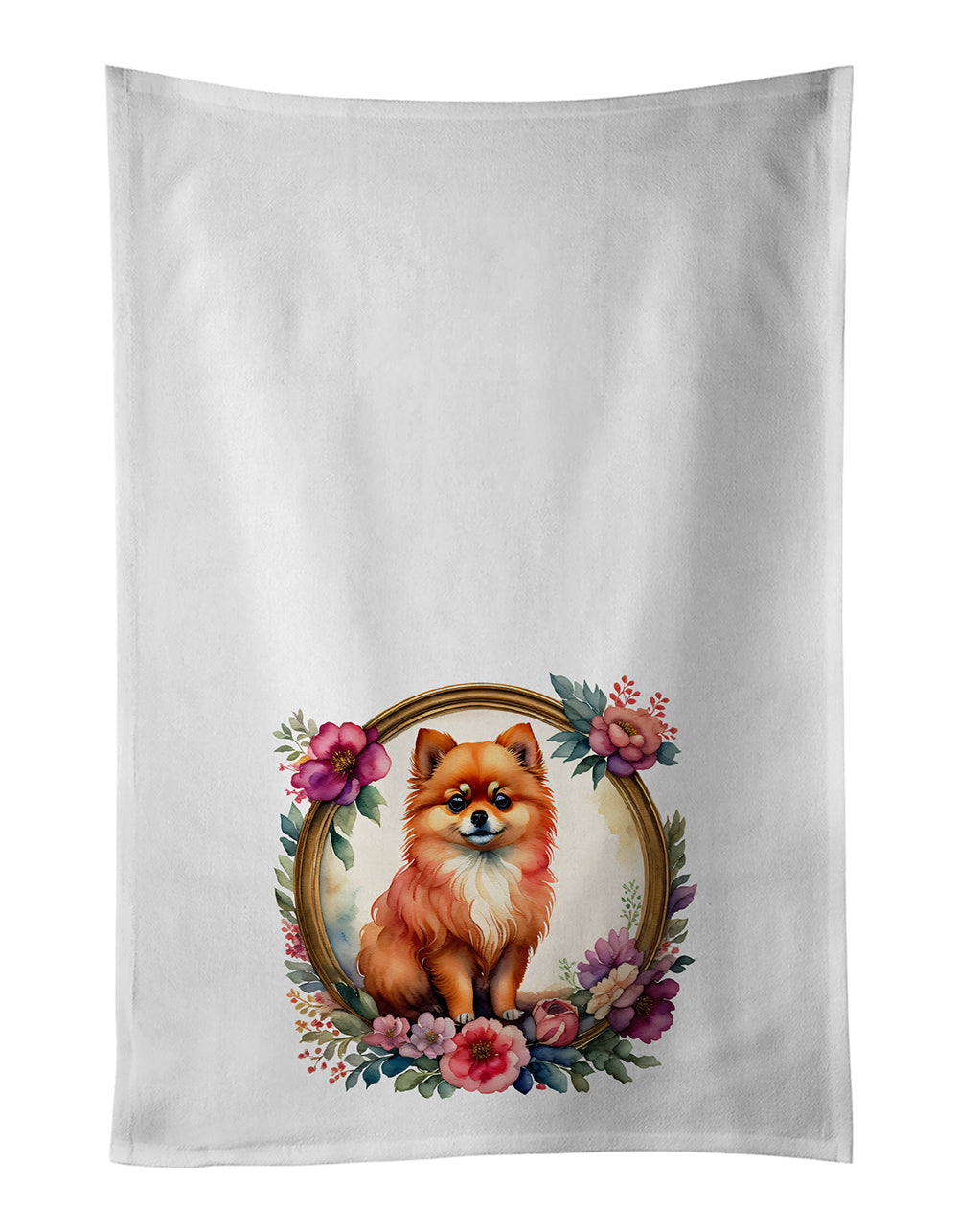 Buy this Pomeranian and Flowers Kitchen Towel Set of 2