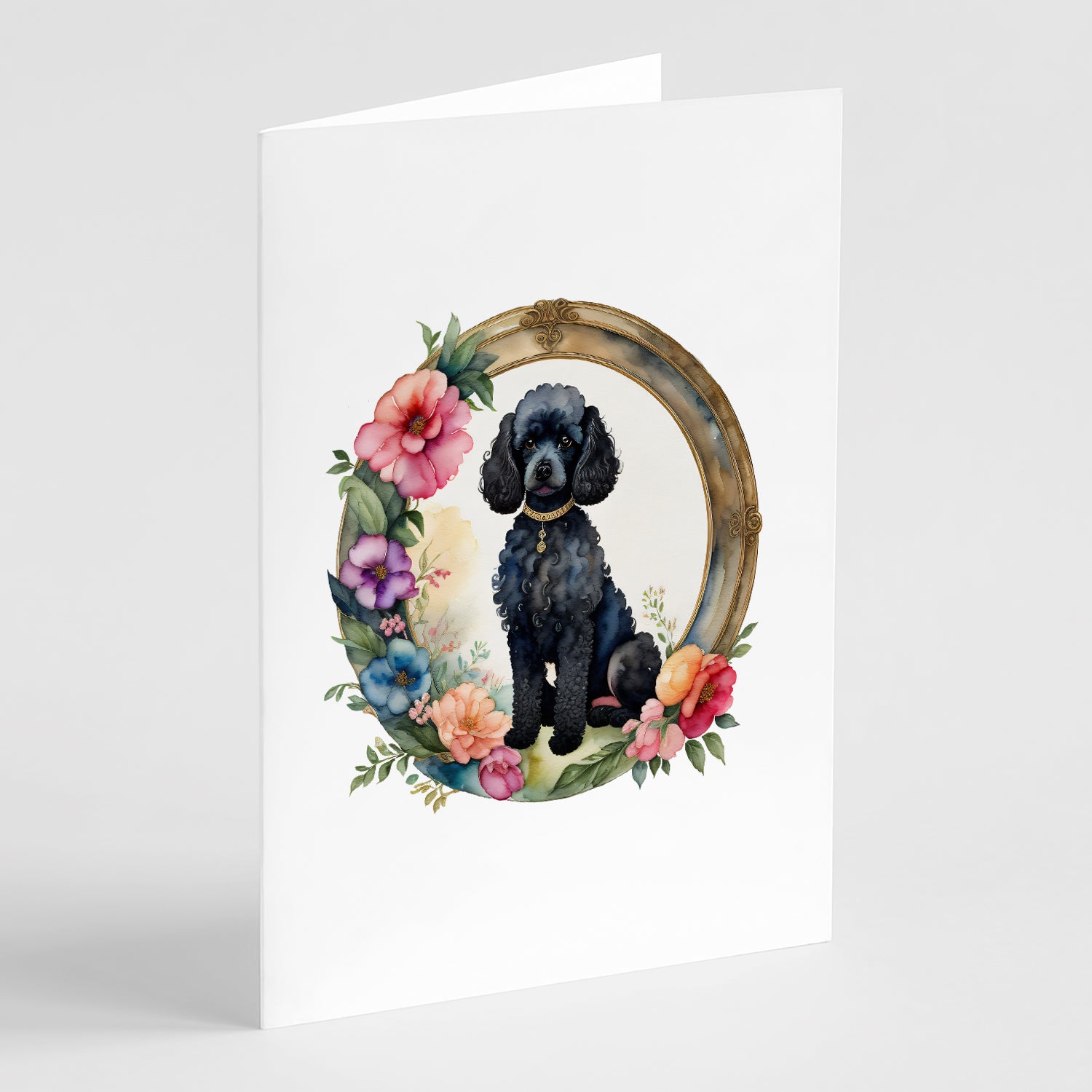 Buy this Black Poodle and Flowers Greeting Cards Pack of 8