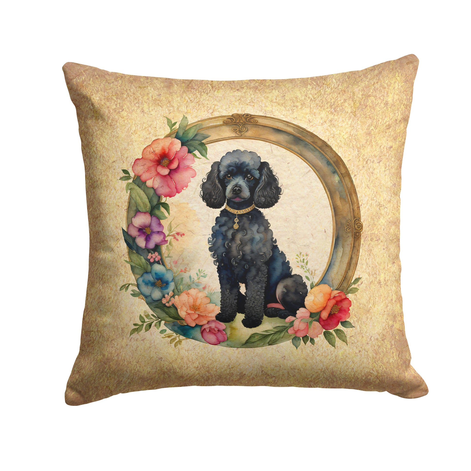 Buy this Black Poodle and Flowers Throw Pillow