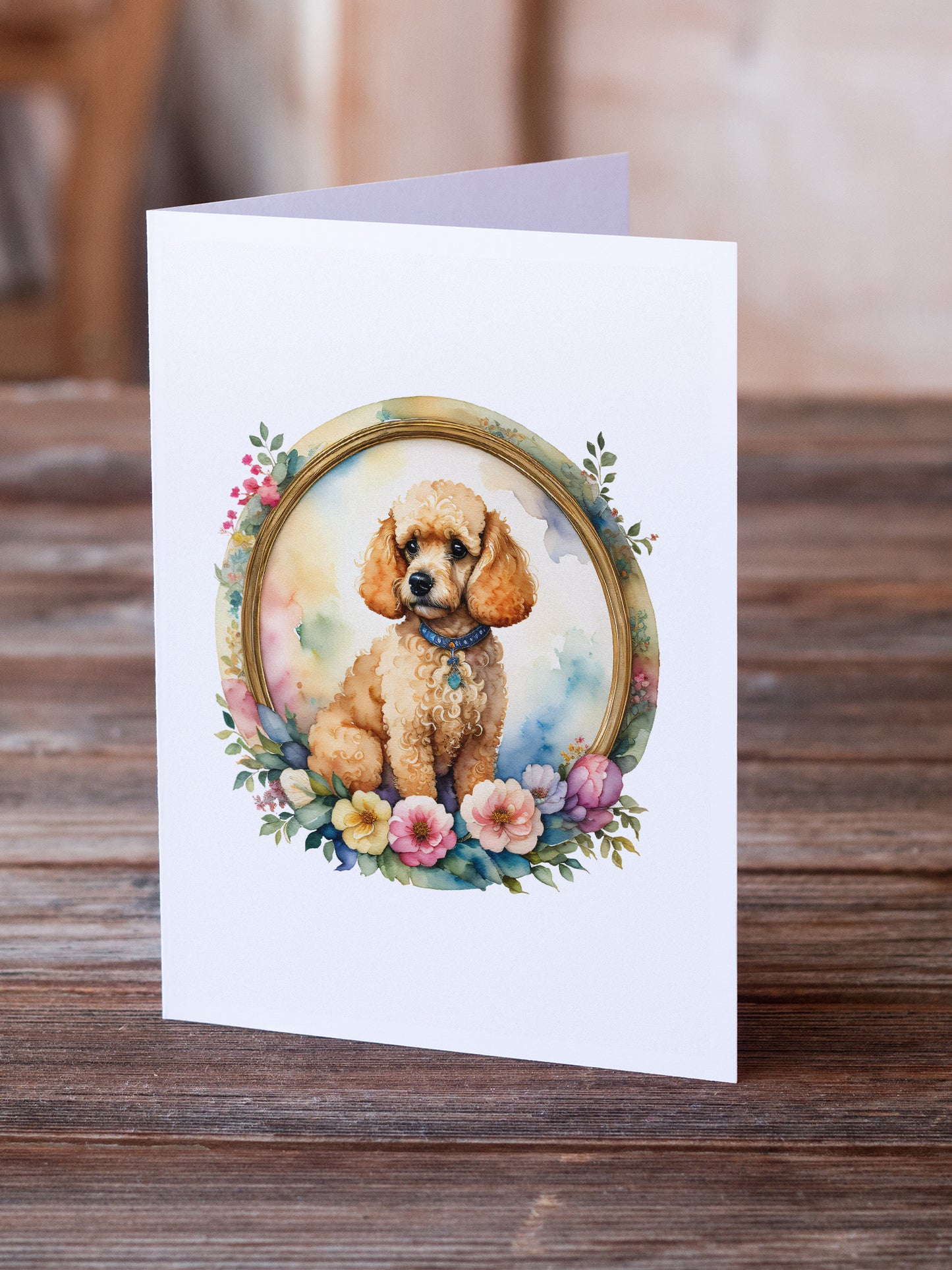 Poodle and Flowers Greeting Cards Pack of 8