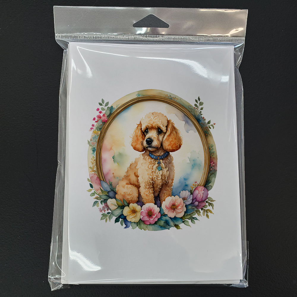 Poodle and Flowers Greeting Cards Pack of 8