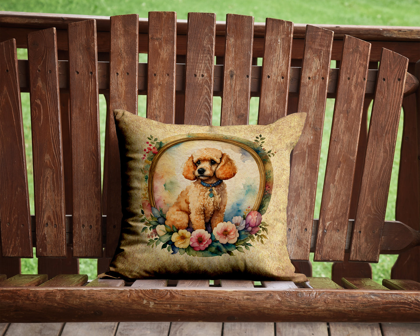 Poodle and Flowers Throw Pillow