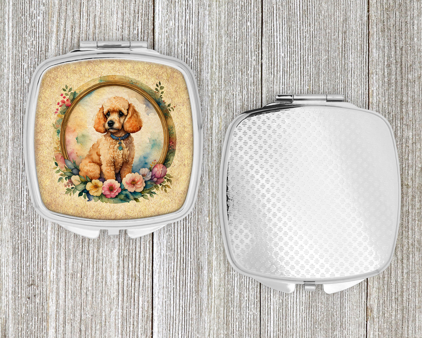 Poodle and Flowers Compact Mirror