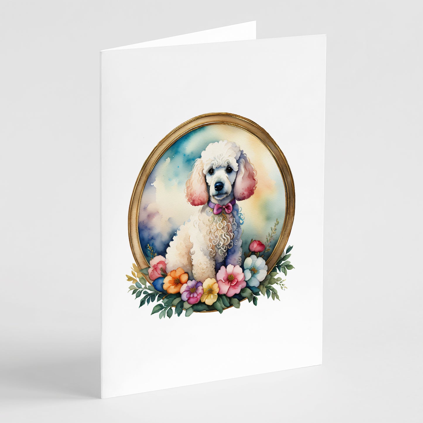 Buy this White Poodle and Flowers Greeting Cards Pack of 8