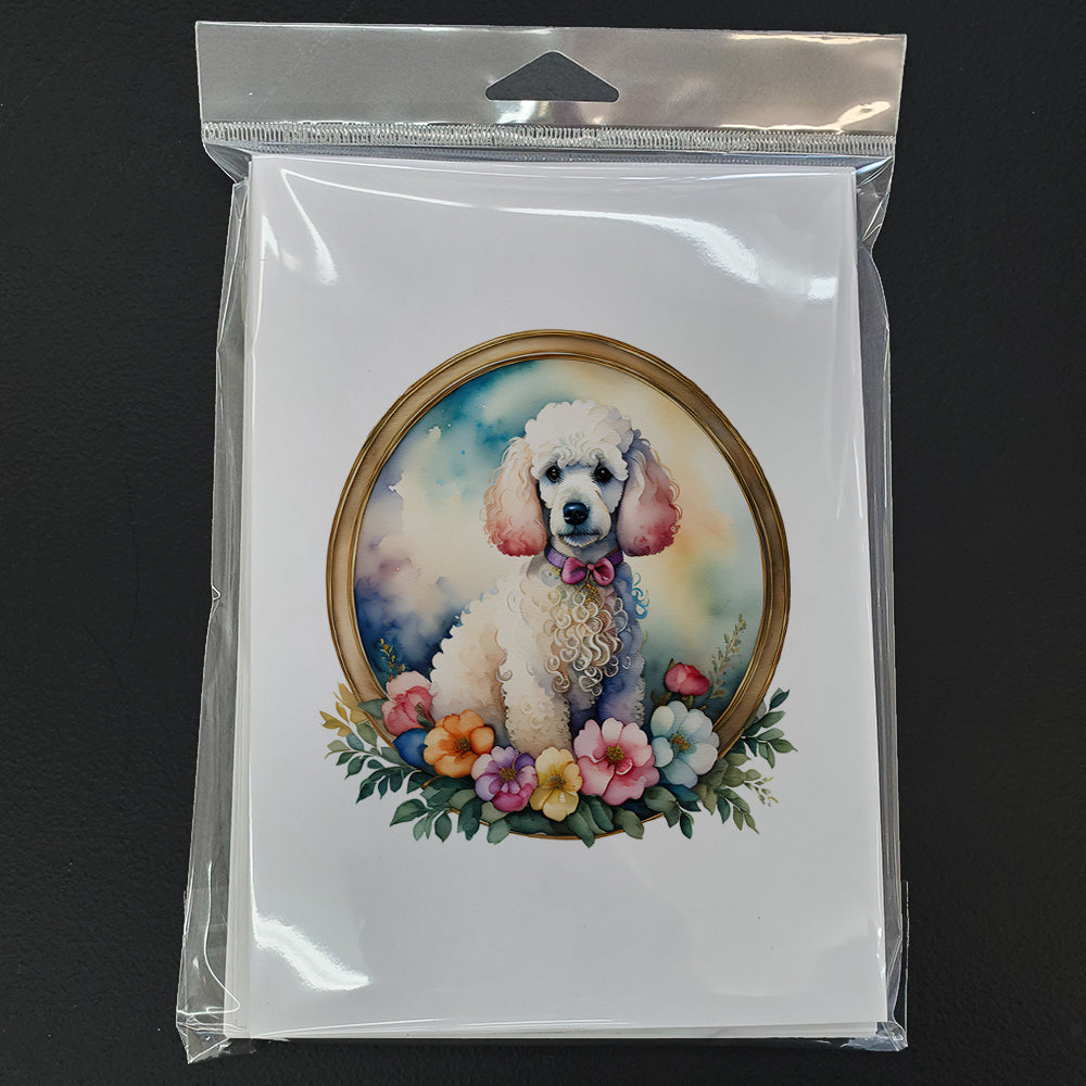 White Poodle and Flowers Greeting Cards Pack of 8