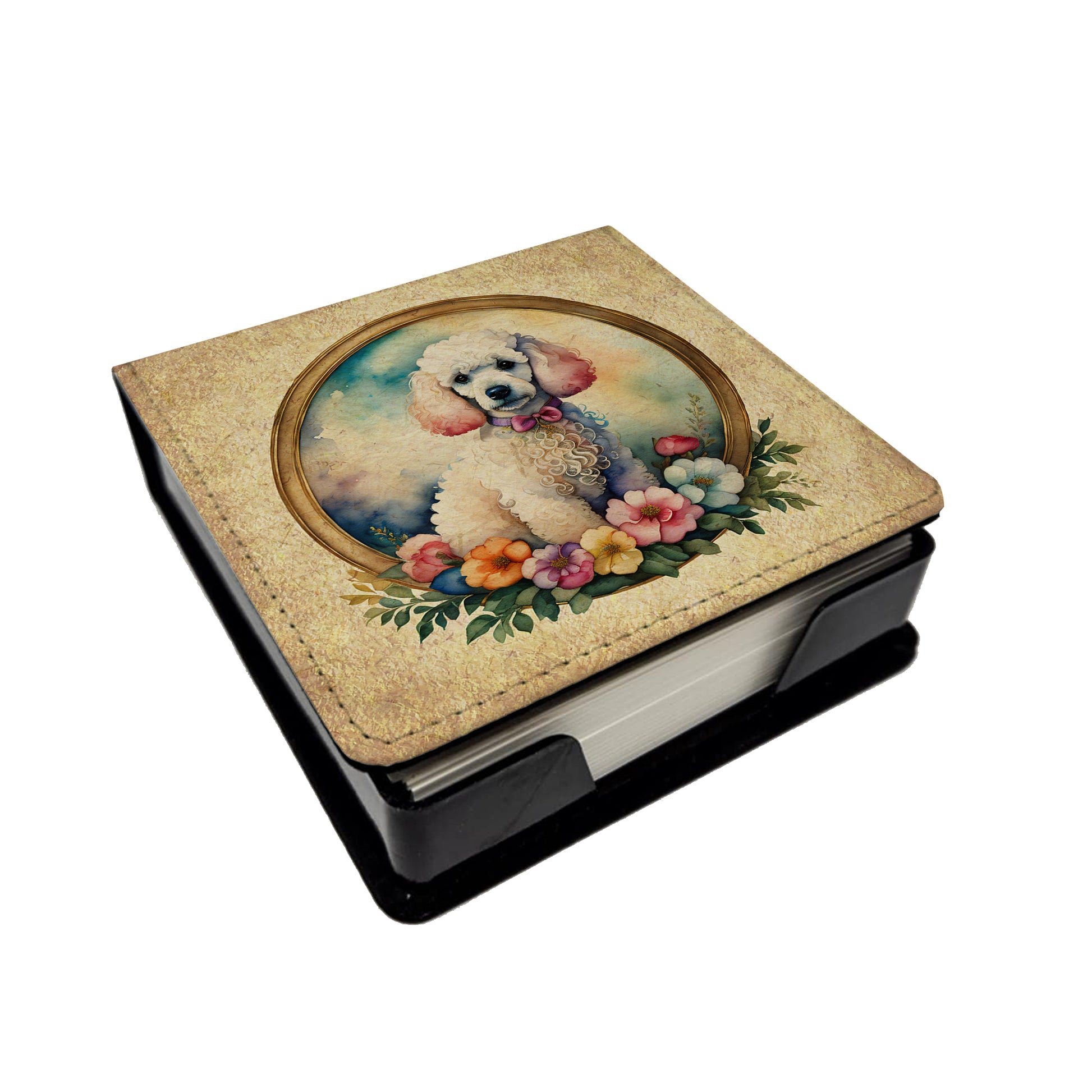 Buy this White Poodle and Flowers PU Leather Note Paper Holder