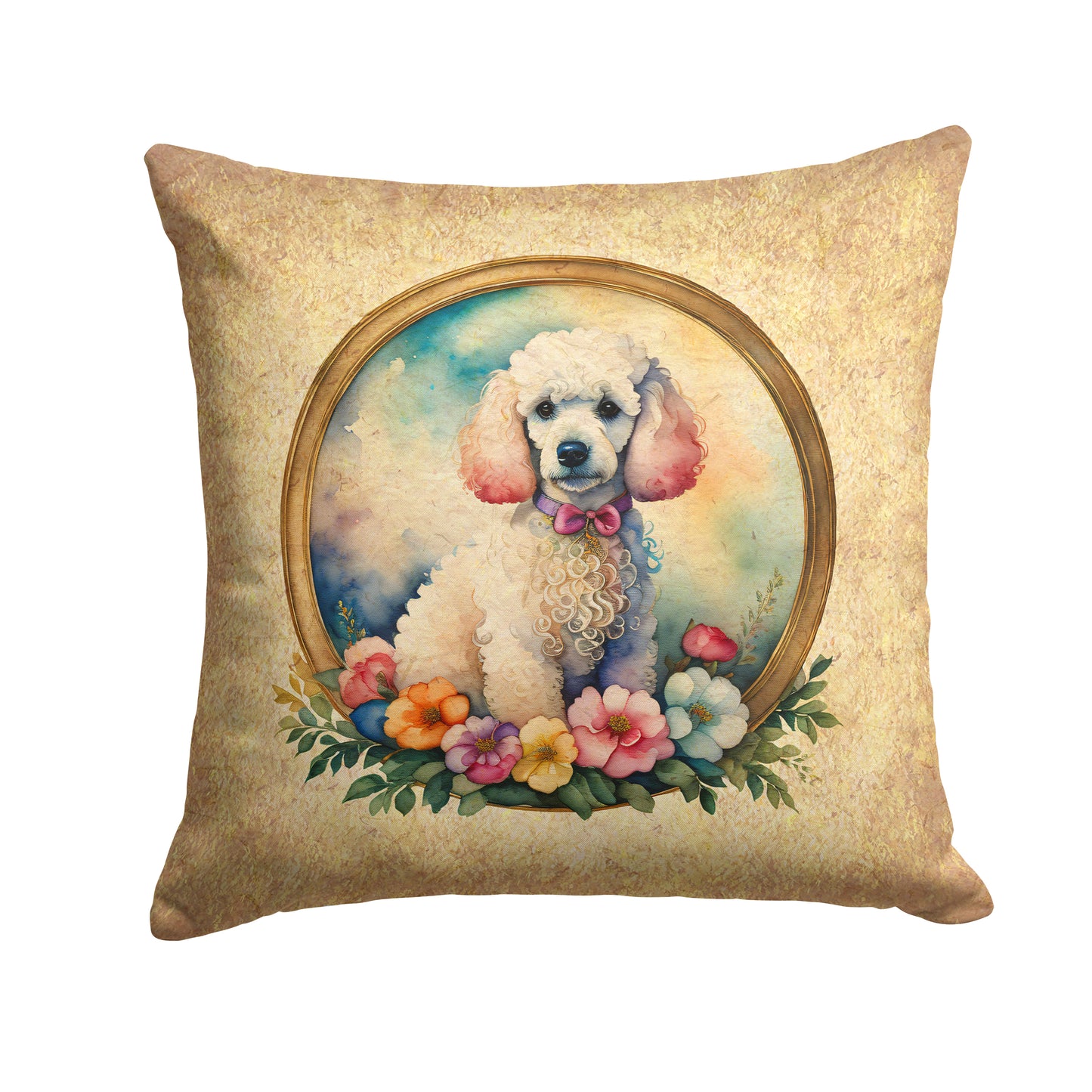 Buy this White Poodle and Flowers Throw Pillow