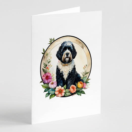 Buy this Portuguese Water Dog and Flowers Greeting Cards Pack of 8