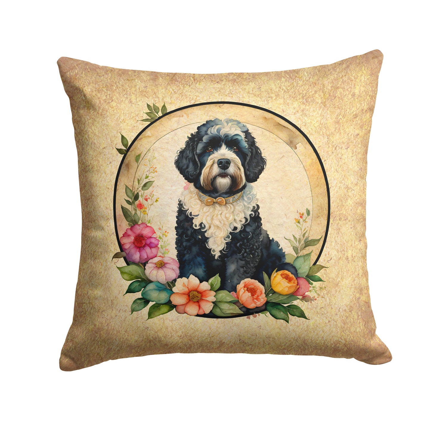 Buy this Portuguese Water Dog and Flowers Throw Pillow