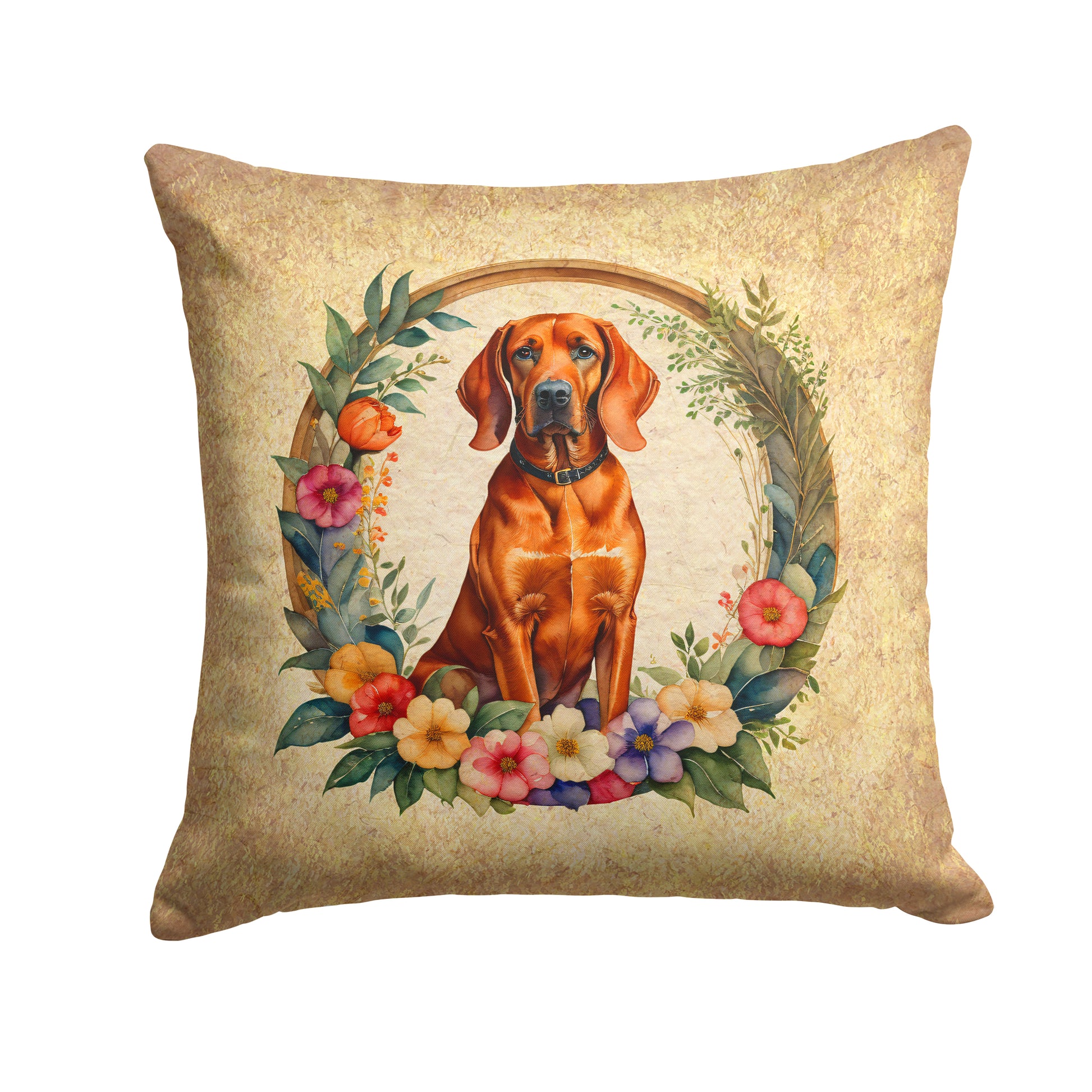 Buy this Redbone Coonhound and Flowers Throw Pillow