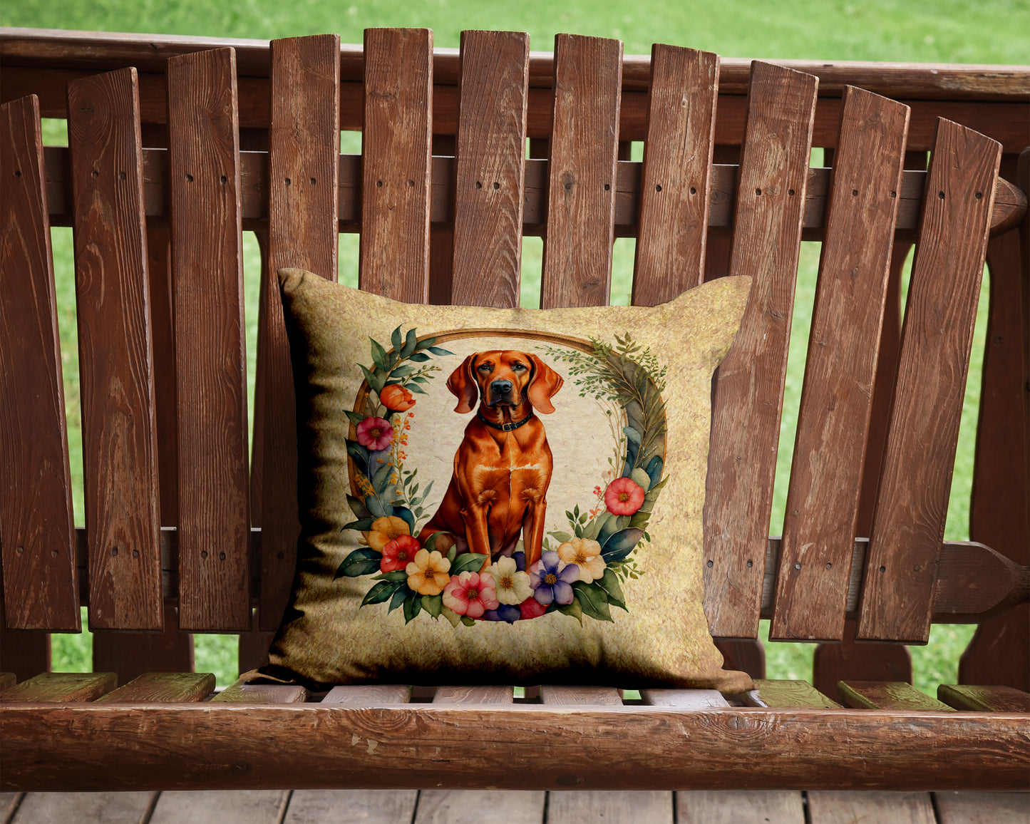 Redbone Coonhound and Flowers Throw Pillow