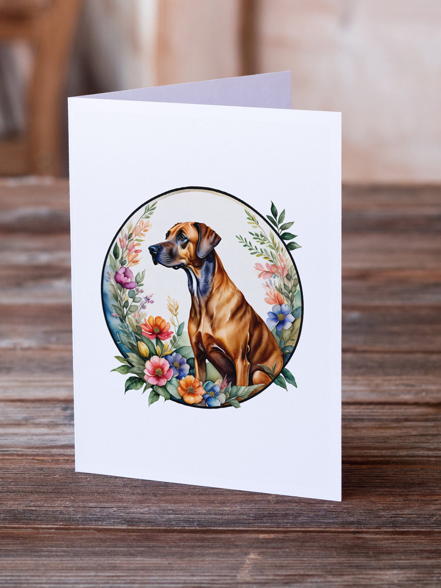 Rhodesian Ridgeback and Flowers Greeting Cards Pack of 8