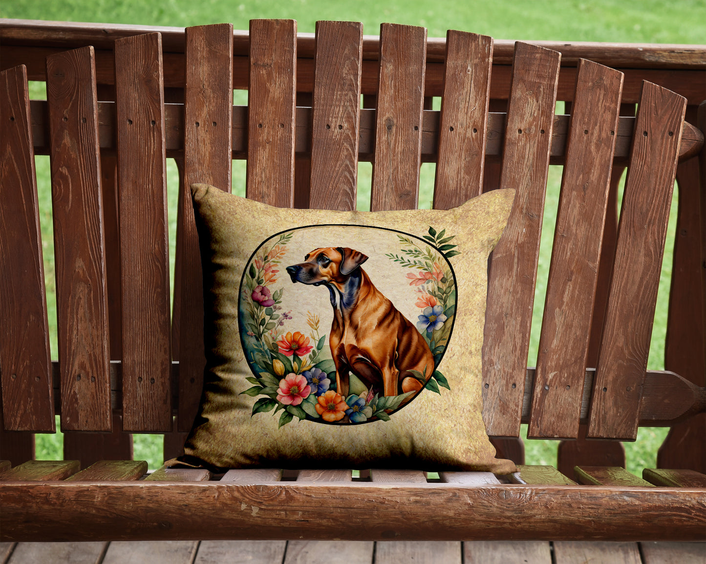 Rhodesian Ridgeback and Flowers Throw Pillow