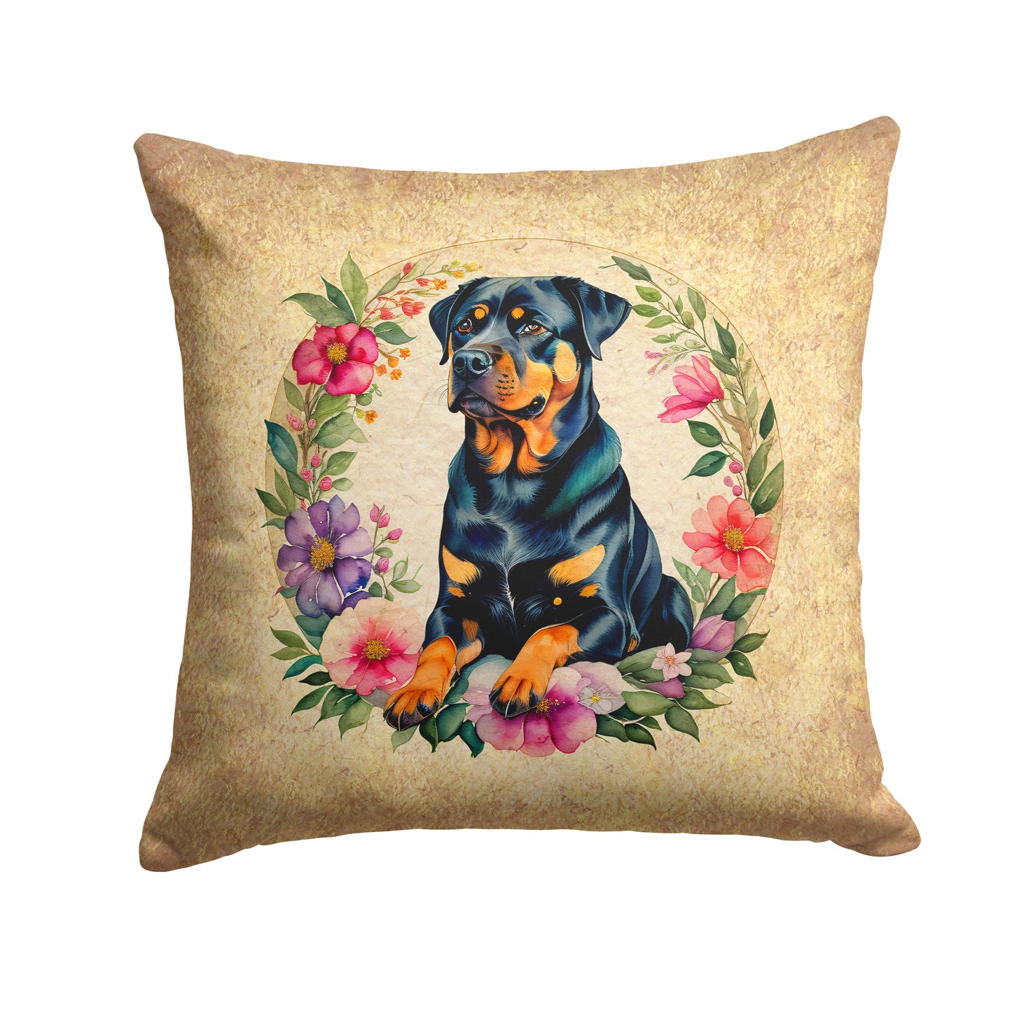 Buy this Rottweiler and Flowers Throw Pillow