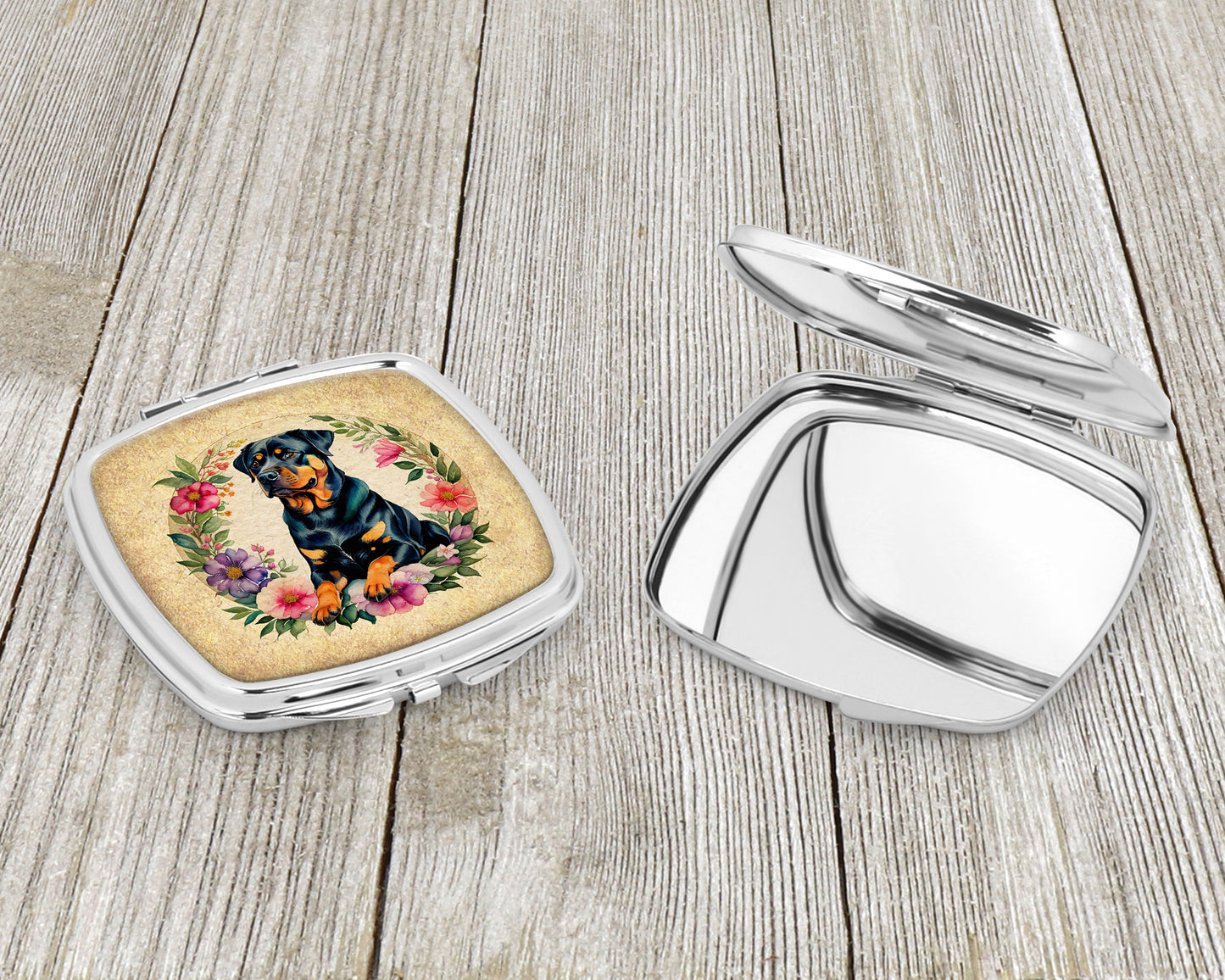 Rottweiler and Flowers Compact Mirror