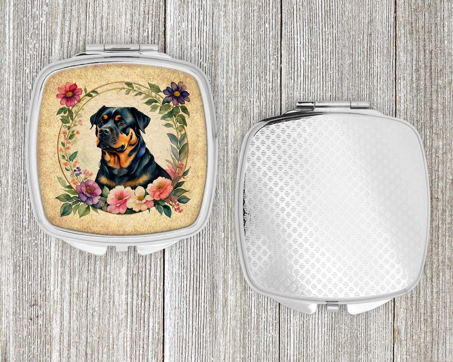 Rottweiler and Flowers Compact Mirror