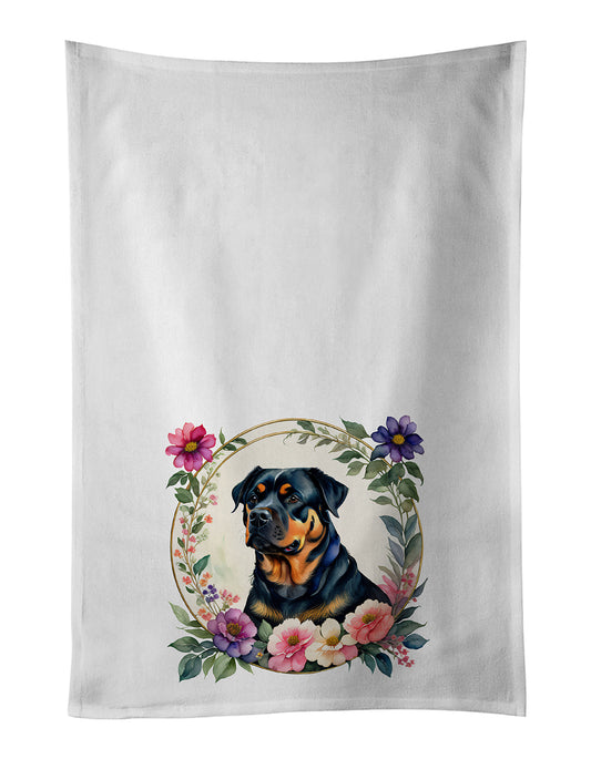 Buy this Rottweiler and Flowers Kitchen Towel Set of 2