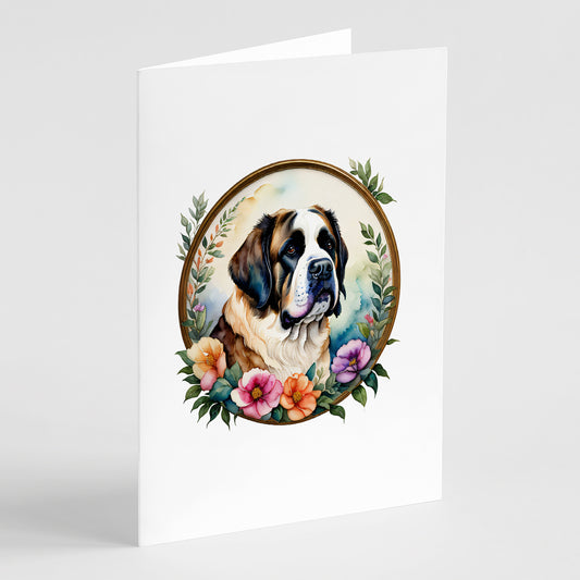 Buy this Saint Bernard and Flowers Greeting Cards Pack of 8