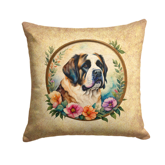 Buy this Saint Bernard and Flowers Throw Pillow