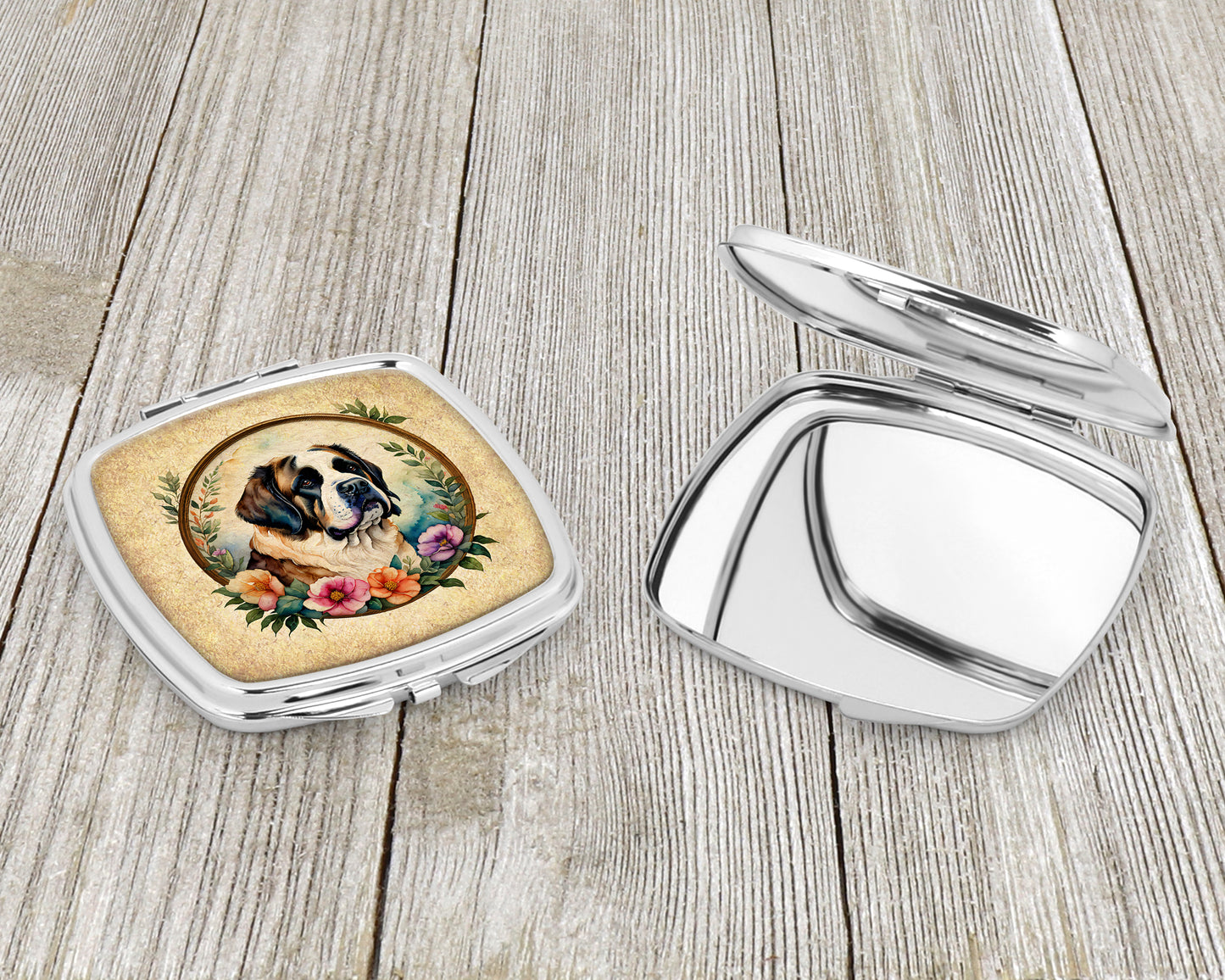 Saint Bernard and Flowers Compact Mirror
