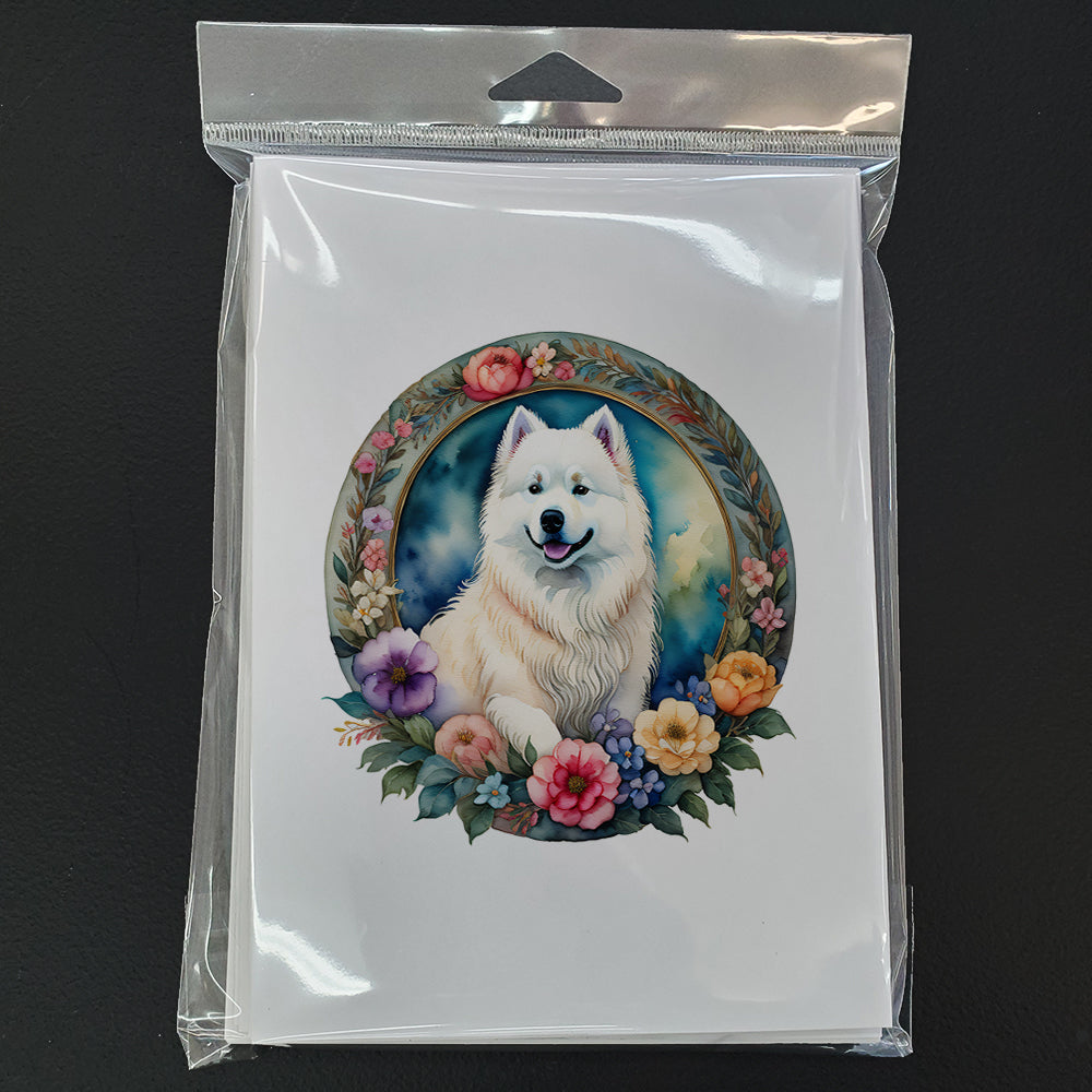 Samoyed and Flowers Greeting Cards Pack of 8