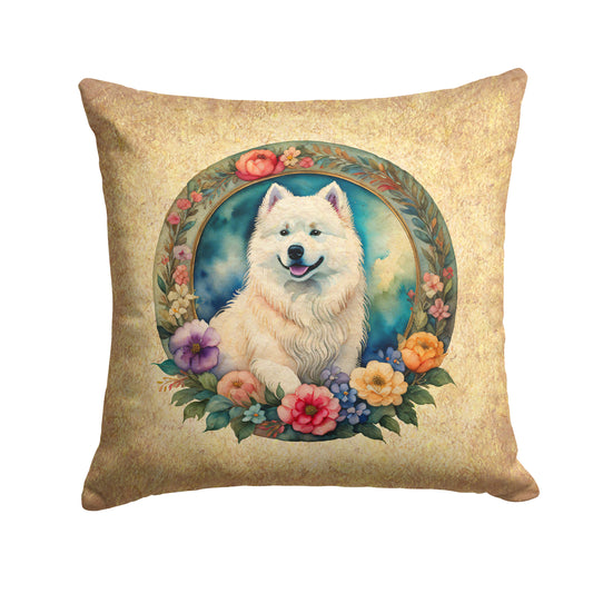 Buy this Samoyed and Flowers Throw Pillow