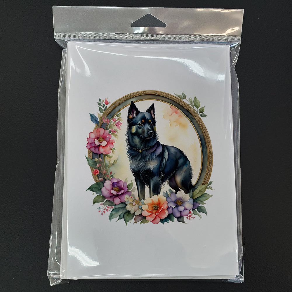 Schipperke and Flowers Greeting Cards Pack of 8